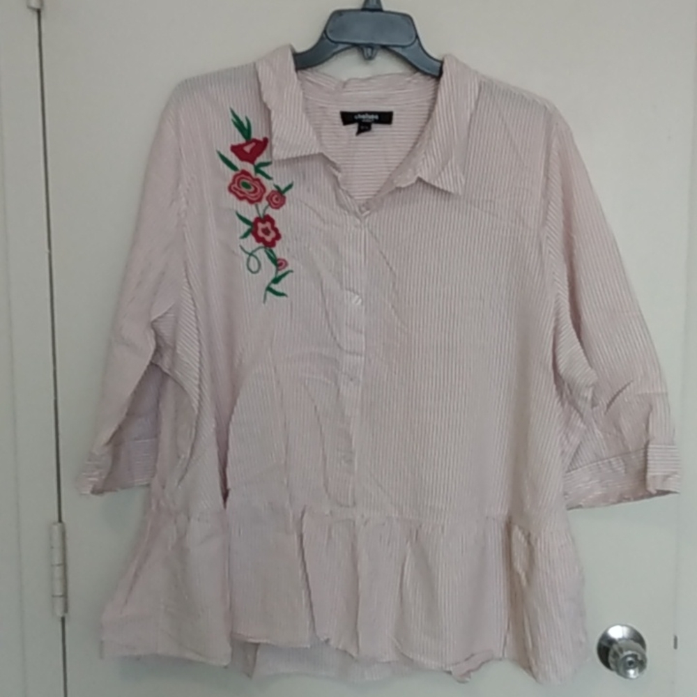 Chelsea Studio Beige Embroidered Cotton Blouse 30/32